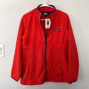 NWT Lands' End bright orange blue full zip sweater fleece pockets women size M